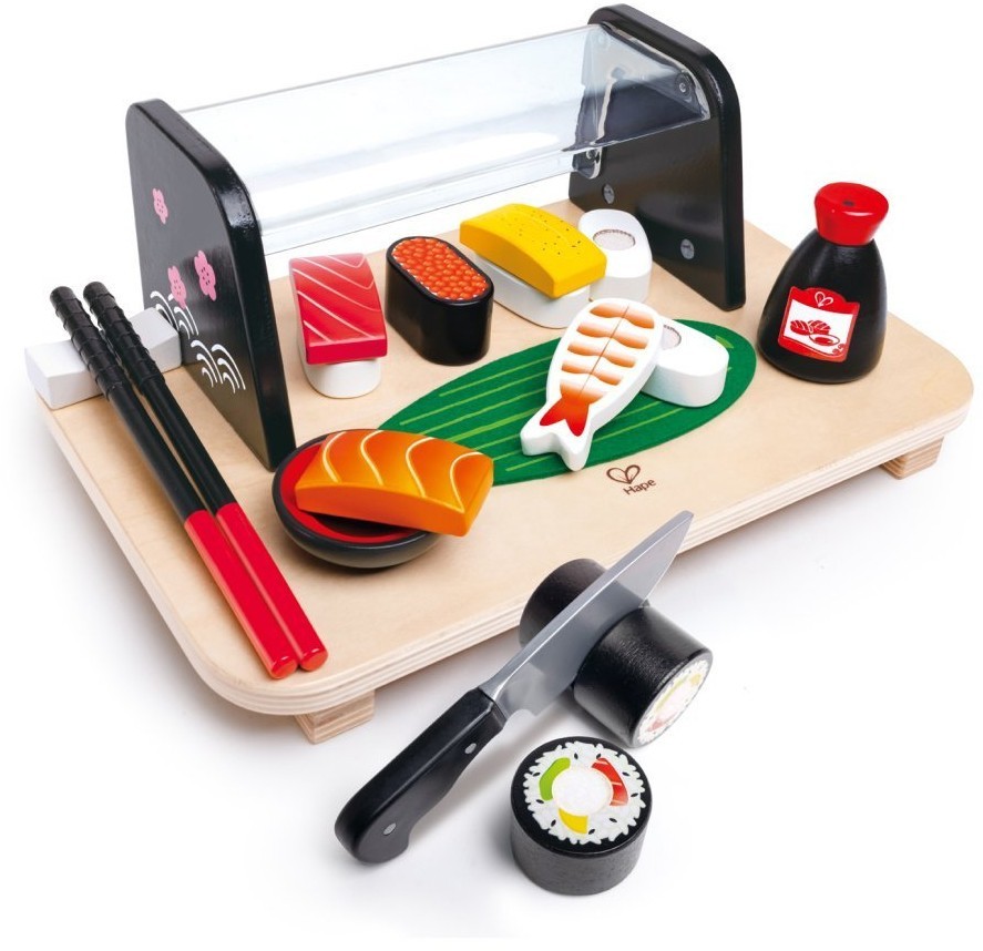 Набор игрушечной посуды и еды в витрине японского магазина "Время суши" из 15 предметов (E3186_HP)