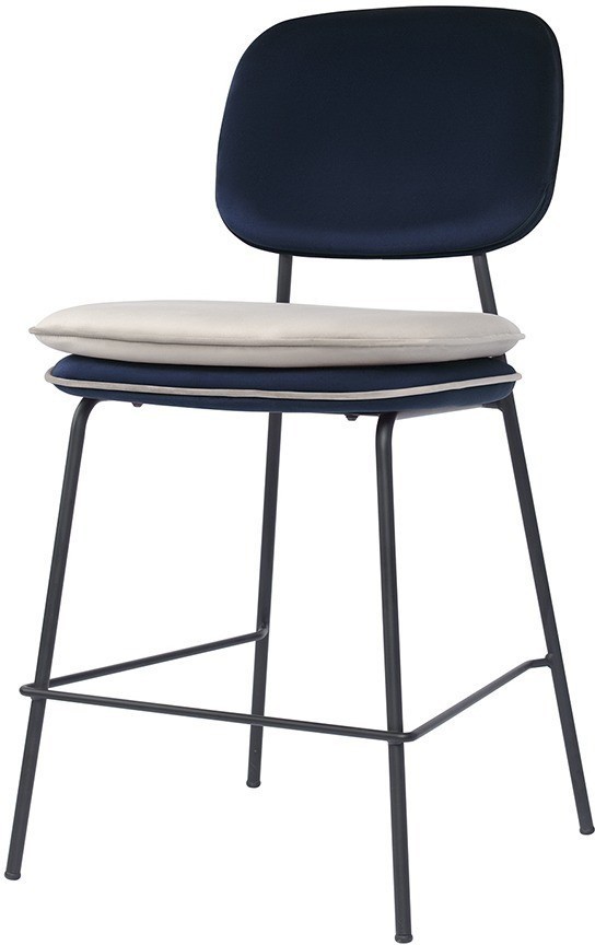 Стул полубарный с контрастным кантом pea, велюр, темно-синий/бежевый (77329)