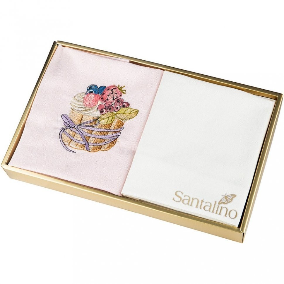 Комплект салфеток 40х40см из 2-шт "десерт савоярди" 100% х/б, вышивка, персиковый SANTALINO (850-523-3)