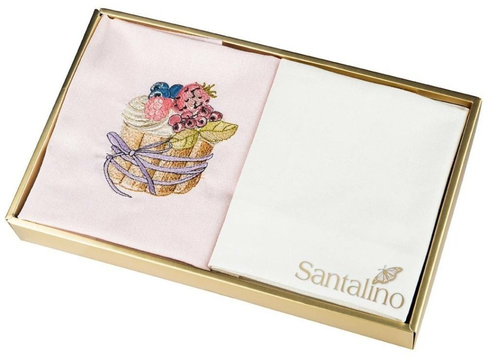 Комплект салфеток 40х40см из 2-шт "десерт савоярди" 100% х/б, вышивка, персиковый SANTALINO (850-523-3)
