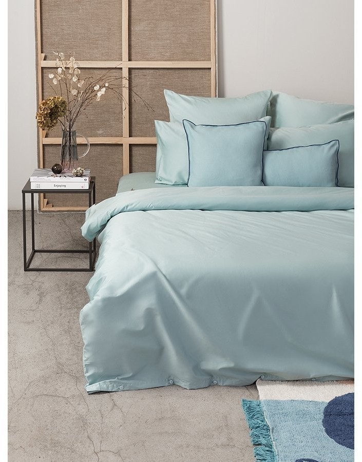 Комплект постельного белья полутораспальный из сатина голубого цвета из коллекции essential (70516)