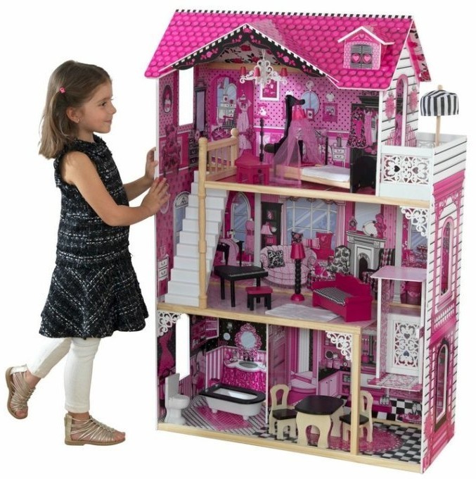 Деревянный кукольный домик "Амелия", с мебелью 15 предметов в наборе, для кукол 30 см (65093_KE)
