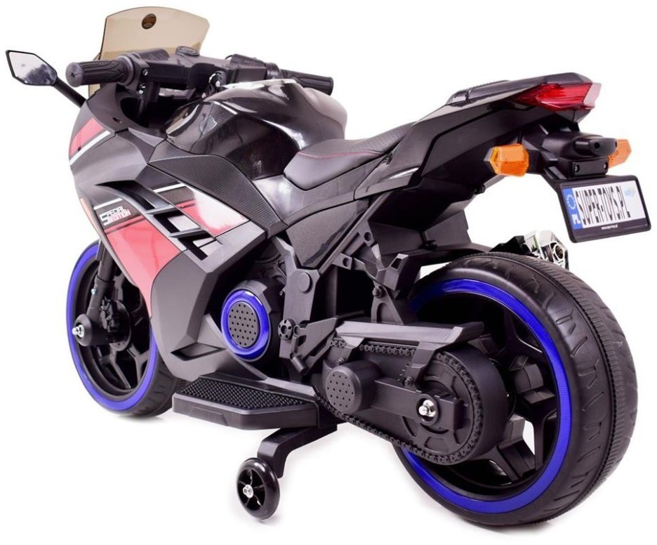 Детский электромотоцикл Kawasaki Ninja (12V, спидометр, ручка газа) (DLS07-BLACK-PLASTIC)