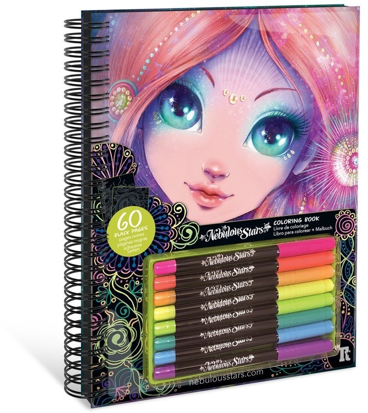 Серия Coralia: Раскраска для девочек (60 черных скетч страниц, 8 неоновых гелеевых ручек) (11111_NSDA)
