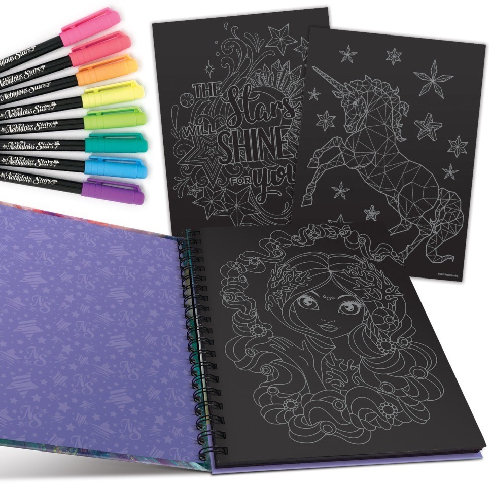 Серия Coralia: Раскраска для девочек (60 черных скетч страниц, 8 неоновых гелеевых ручек) (11111_NSDA)