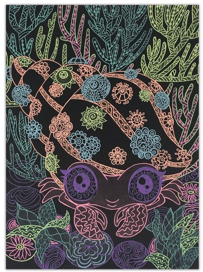 Серия Coralia: Раскраска для девочек (60 черных скетч страниц, 8 неоновых гелеевых ручек) (11111_NSDA)