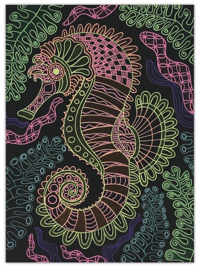 Серия Coralia: Раскраска для девочек (60 черных скетч страниц, 8 неоновых гелеевых ручек) (11111_NSDA)