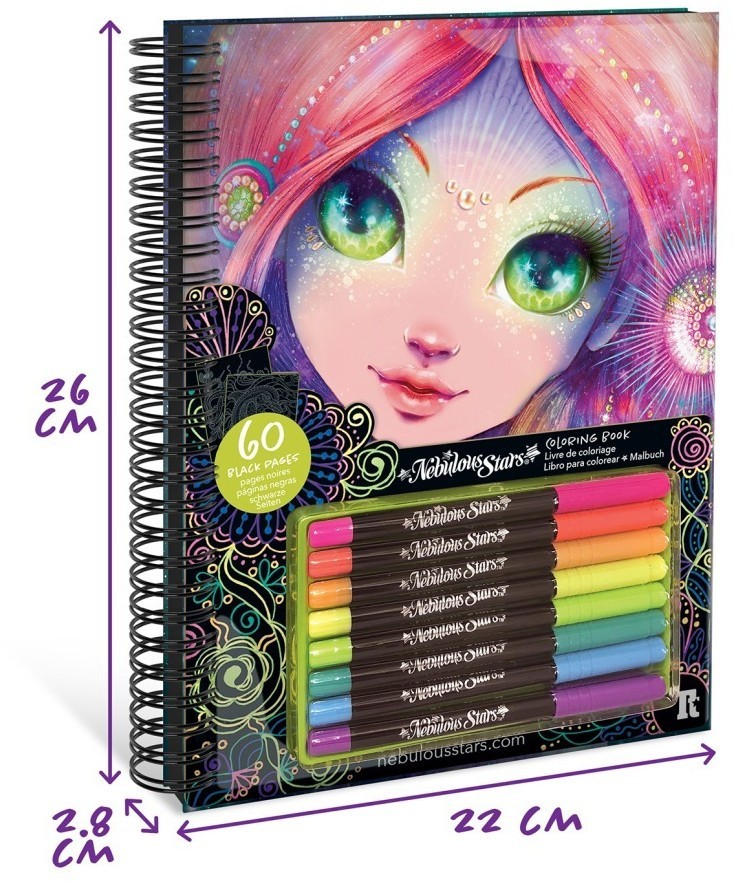 Серия Coralia: Раскраска для девочек (60 черных скетч страниц, 8 неоновых гелеевых ручек) (11111_NSDA)