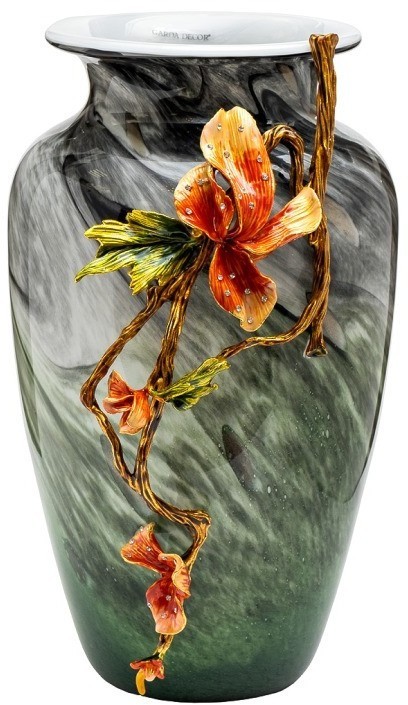 Ваза стеклянная зеленая с цветком 28*22*41см (TT-00013201)