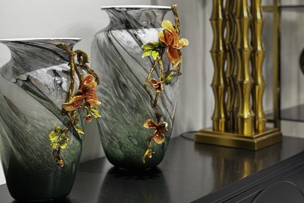 Ваза стеклянная зеленая с цветком 28*22*41см (TT-00013201)