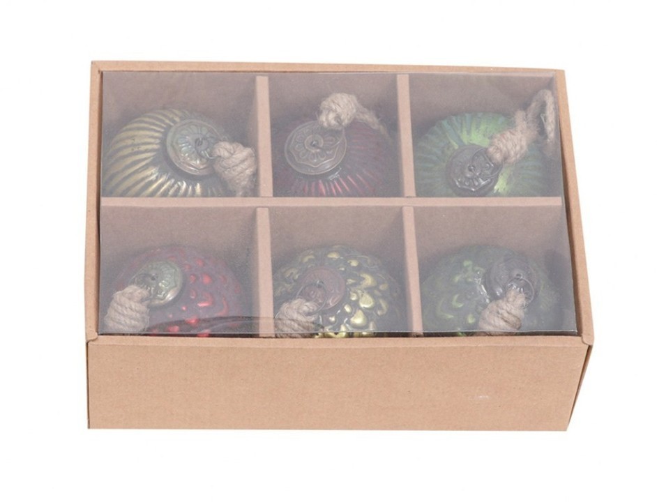 Набор елочных игрушек из 6 штук HD825, 7.6, стекло, red/green/yellow, ROOMERS FURNITURE