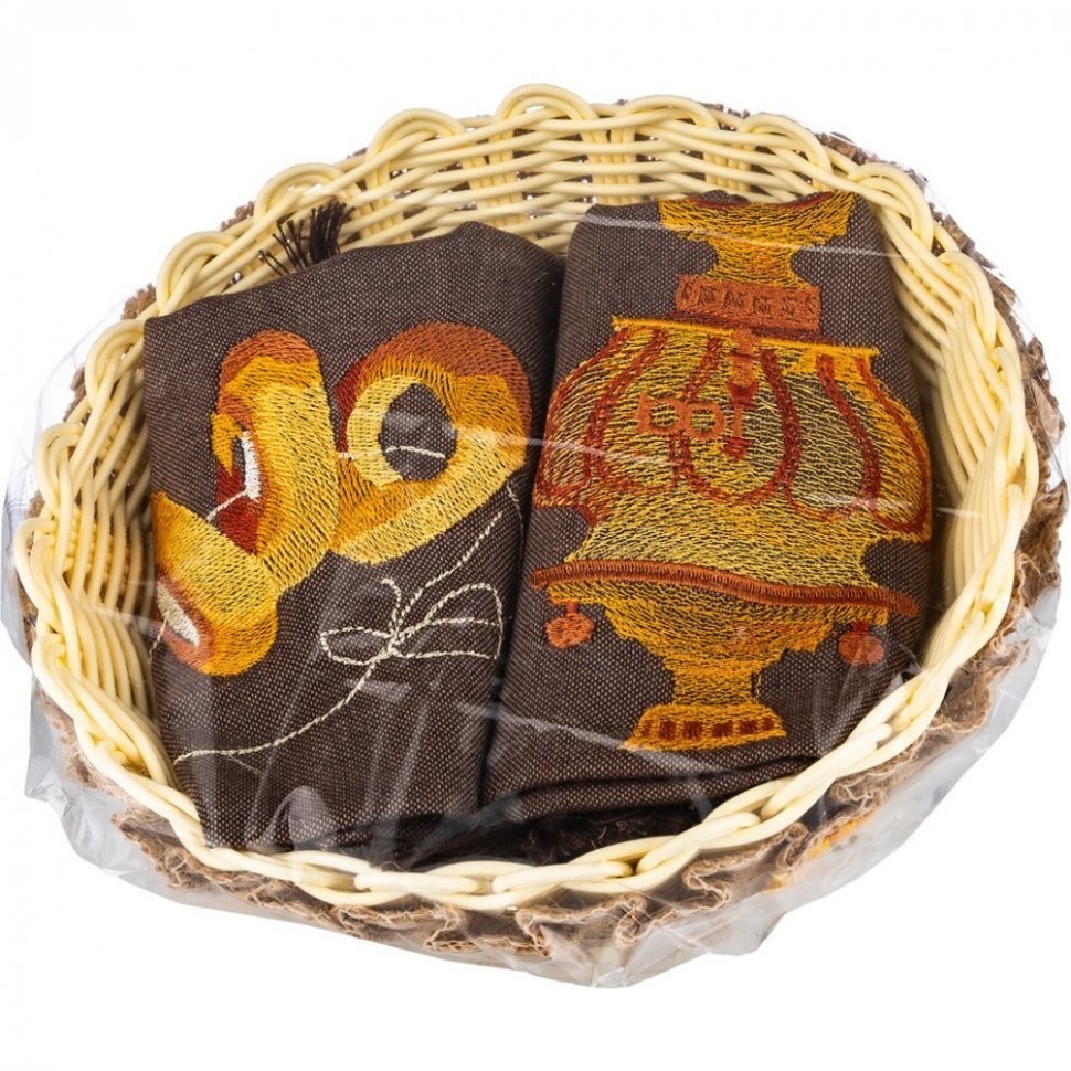 Набор из корзины и 2-х салфеток 40х40см "посиделки",коричневый, вышивка, 100%хлопок, SANTALINO (850-841-62)