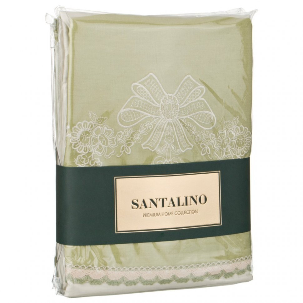 Кпб 2-х спальный "сонет" под 175*215 см, пр (цвет св зеленый) 220*250 см, нав 50*70-2 шт, 100% х/б SANTALINO (984-302)