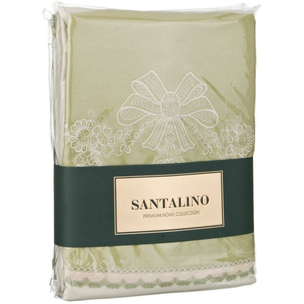 Кпб 2-х спальный "сонет" под 175*215 см, пр (цвет св зеленый) 220*250 см, нав 50*70-2 шт, 100% х/б SANTALINO (984-302)