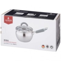 Ковш agness со стекл. крышкой серия apple 1,0 л. 14x7.5 см цвет: серый (937-360)