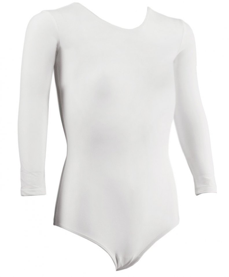 Купальник гимнастический с рукавом 3/4, полиамид, белый, р. 36-42 (10866)