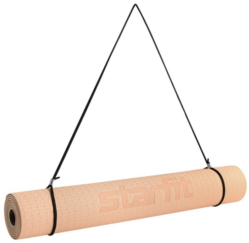 Коврик для йоги и фитнеса STARFIT FM-201, TPE, 183x61x0,4 см, персиковый/серый (2108059)