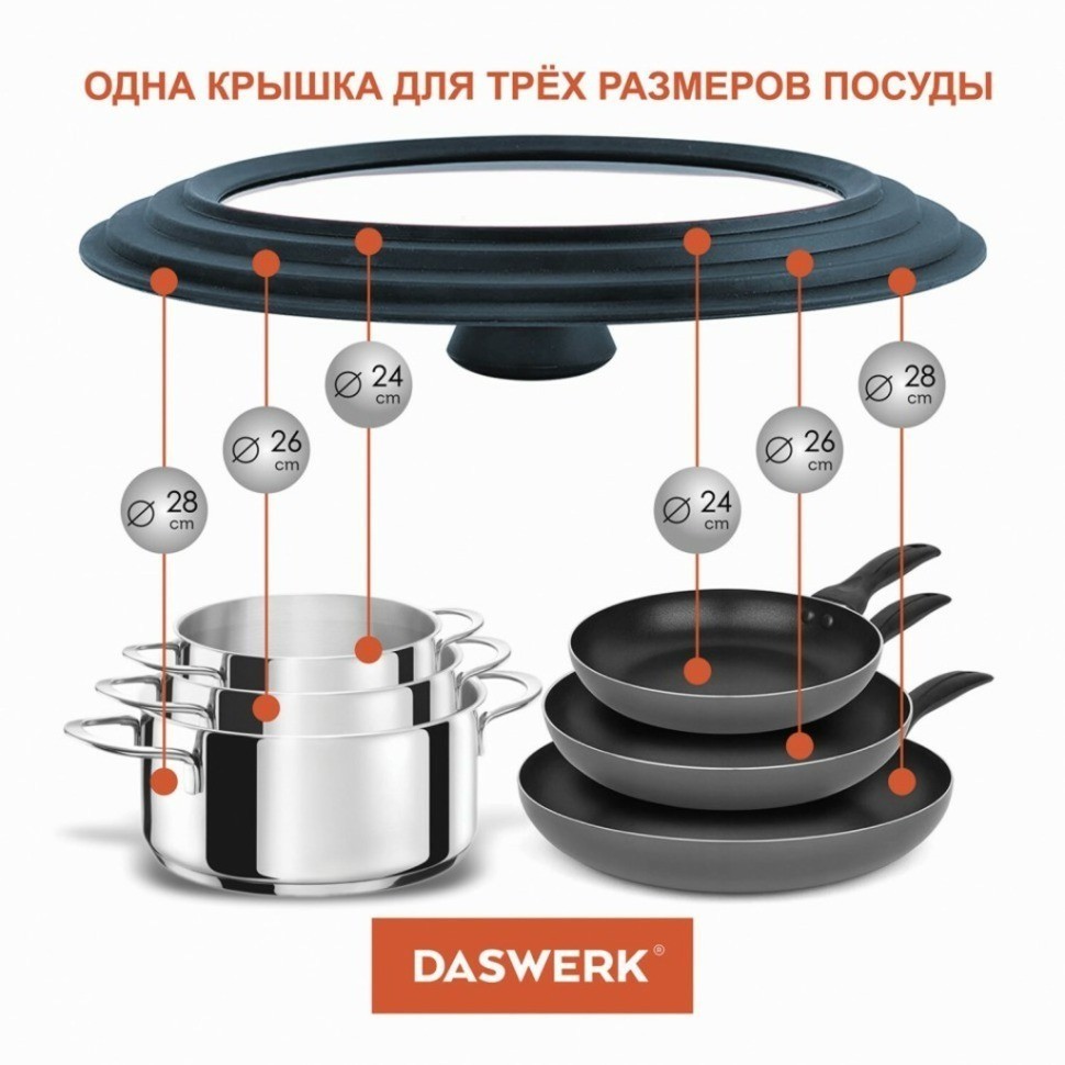 Крышка для сковороды и кастрюли универсальная Daswerk (24/26/28 см) антрацит 607589 (84707)