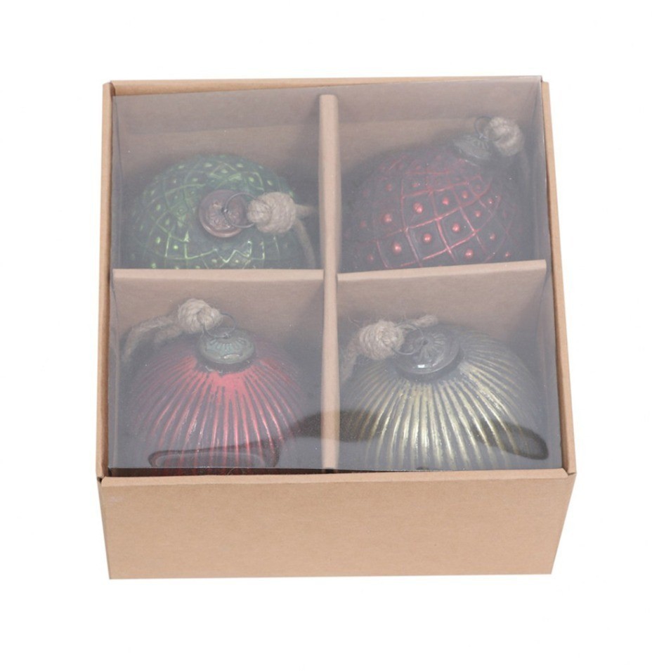 Набор елочных игрушек из 4 штук HD842, 10, стекло, red/green/yellow, ROOMERS FURNITURE