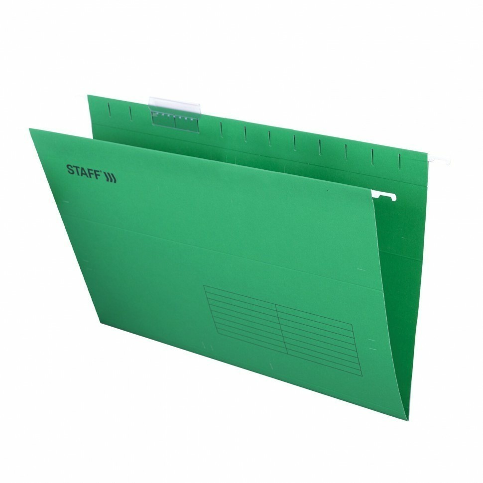 Подвесные папки A4/Foolscap 404х240 мм до 80 л к-т 10 шт зеленые картон STAFF 270934 (93175)