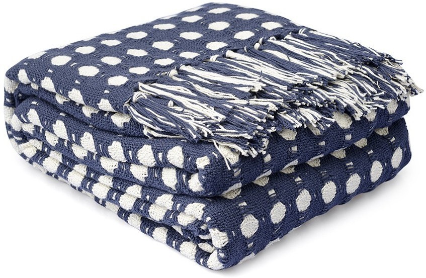 Покрывало из хлопка polka dots темно-синего цвета из коллекции essential, 180х250 см (76960)