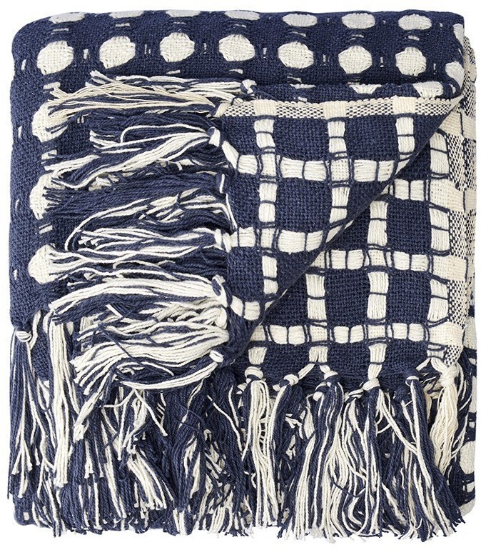 Покрывало из хлопка polka dots темно-синего цвета из коллекции essential, 180х250 см (76960)