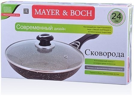 Сковорода 24см мрам/крошка с крышкой Mayer&Boch (26901)