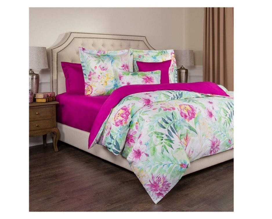 Кпб 2-х сп "тропикана",хлопок 100%,белый+фуксия,под175*215 -1шт., пр 240*240 -1шт., нав 70*70*5-2шт SANTALINO (985-241)