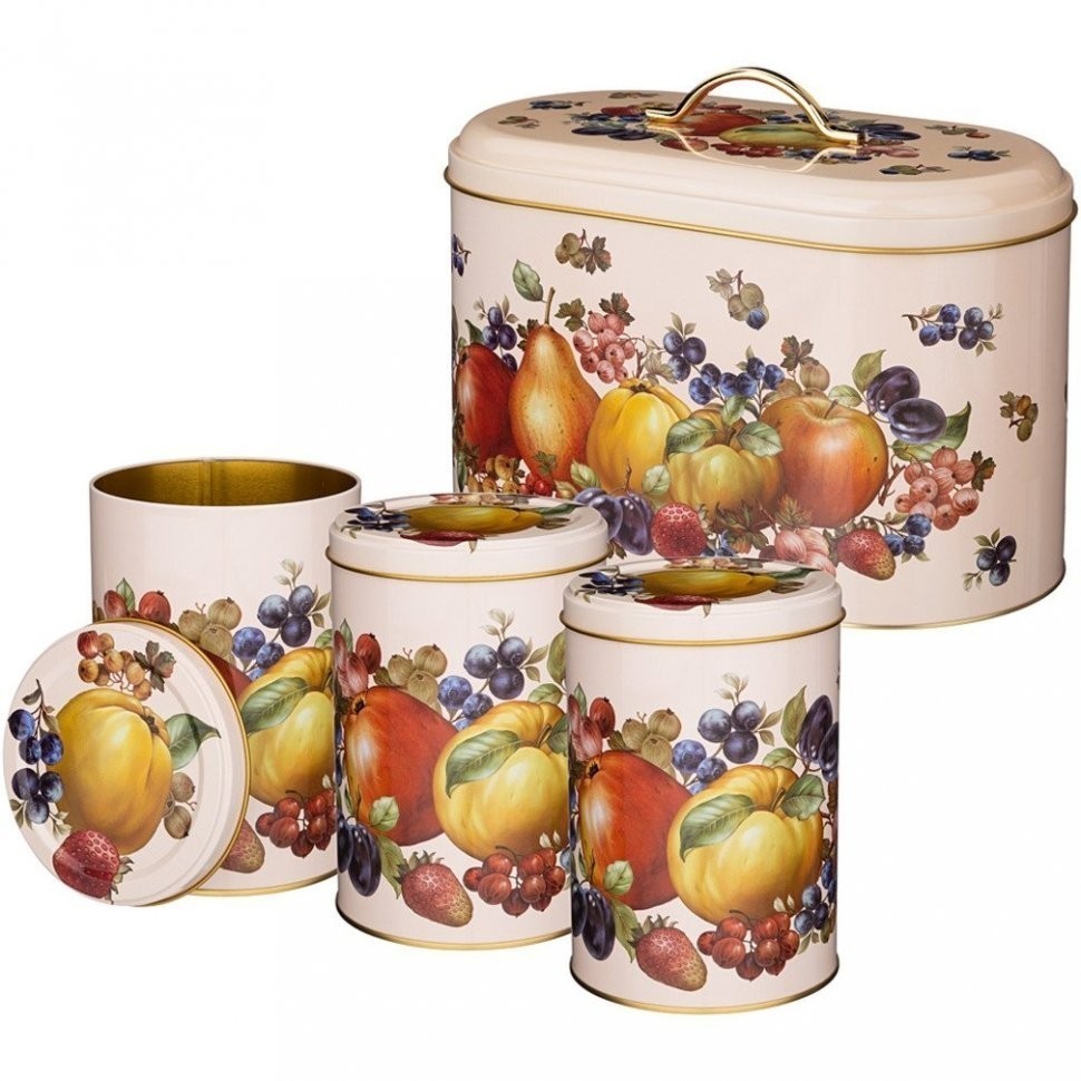 Набор agness "фрукты" хлебница  17,8*33,8*20 см, емкости  для сыпучих ø10,5*15 сm/1200 мл 3 шт Agness (949-012)