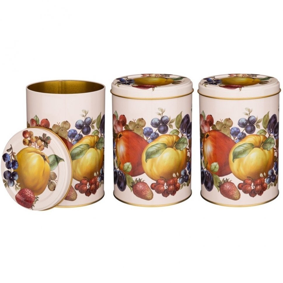 Набор agness "фрукты" хлебница  17,8*33,8*20 см, емкости  для сыпучих ø10,5*15 сm/1200 мл 3 шт Agness (949-012)