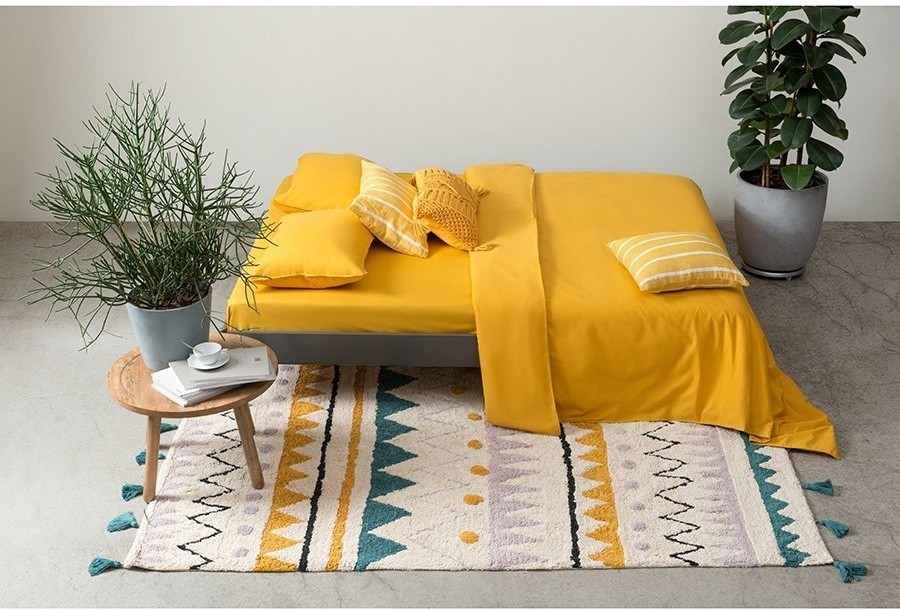 Комплект постельного белья полутораспальный горчичного цвета из органического стираного хлопка из коллекции essential (69368)