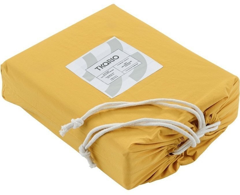 Комплект постельного белья полутораспальный горчичного цвета из органического стираного хлопка из коллекции essential (69368)