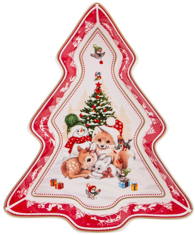 Блюдо lefard "с новым годом!" в форме елки 25х21х4 см красное (85-1959)