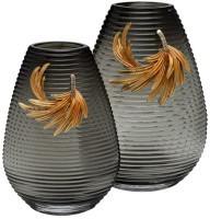 Ваза стеклянная серая с золотой веточкой 21*12*31см (TT-00013203)