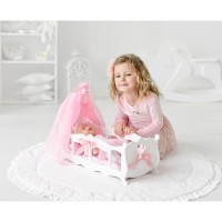 Кроватка - колыбелька для кукол с постельным бельем и балдахином, цвет: белый (PFD120-55)