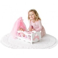 Кроватка - колыбелька для кукол с постельным бельем и балдахином, цвет: белый (PFD120-55)