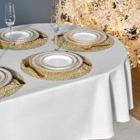 Скатерть  160х220 cm овальная, "феерия. серебро", цвет: белый, tm lefard, полиэстер 100% (986-004-28)