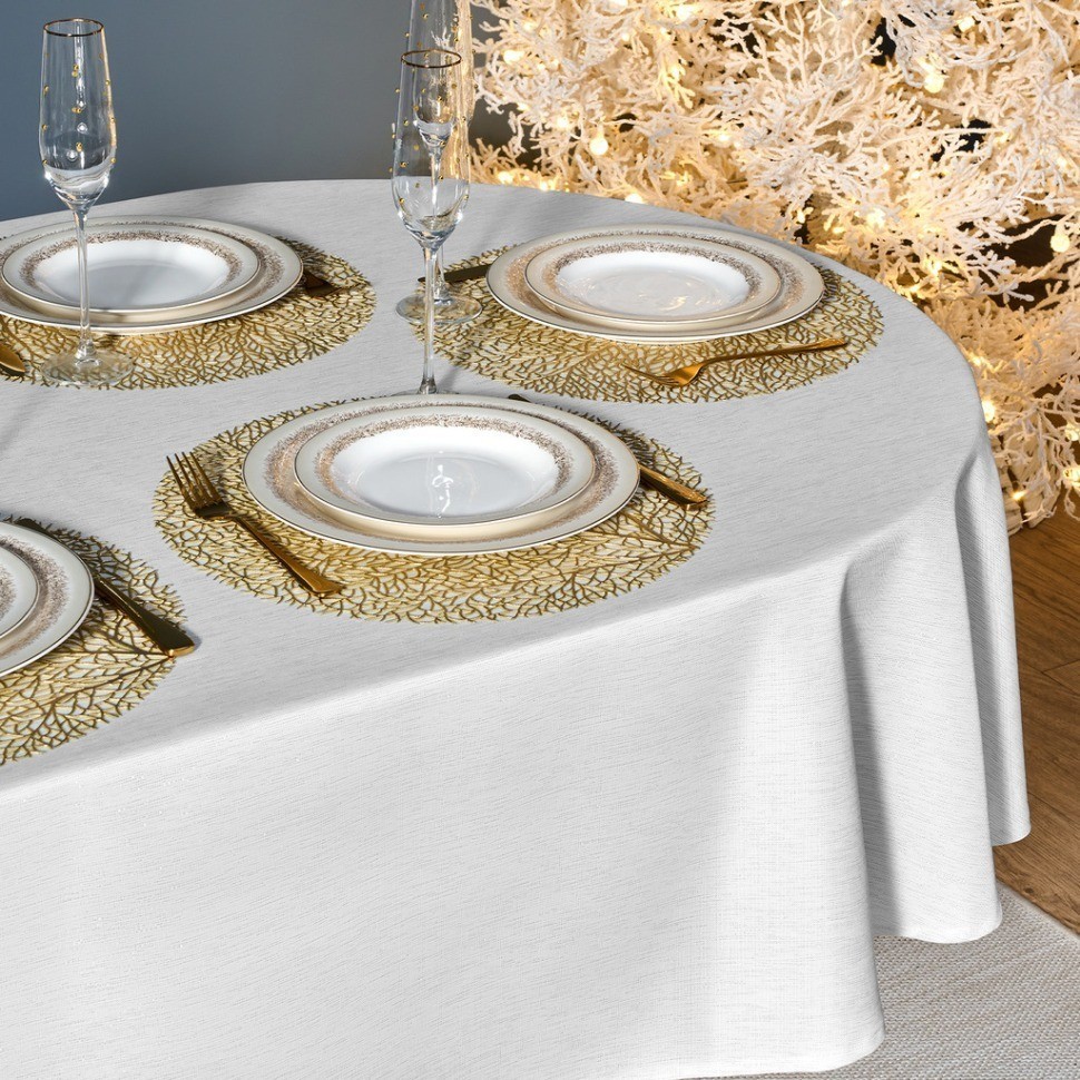 Скатерть  160х220 cm овальная, "феерия. серебро", цвет: белый, tm lefard, полиэстер 100% (986-004-28)