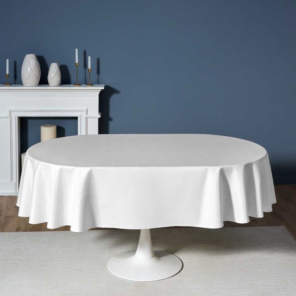 Скатерть  160х220 cm овальная, "феерия. серебро", цвет: белый, tm lefard, полиэстер 100% (986-004-28)