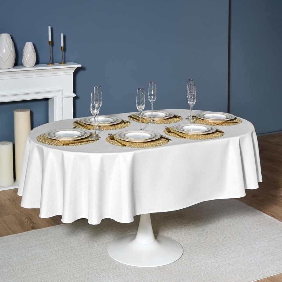 Скатерть  160х220 cm овальная, "феерия. серебро", цвет: белый, tm lefard, полиэстер 100% (986-004-28)