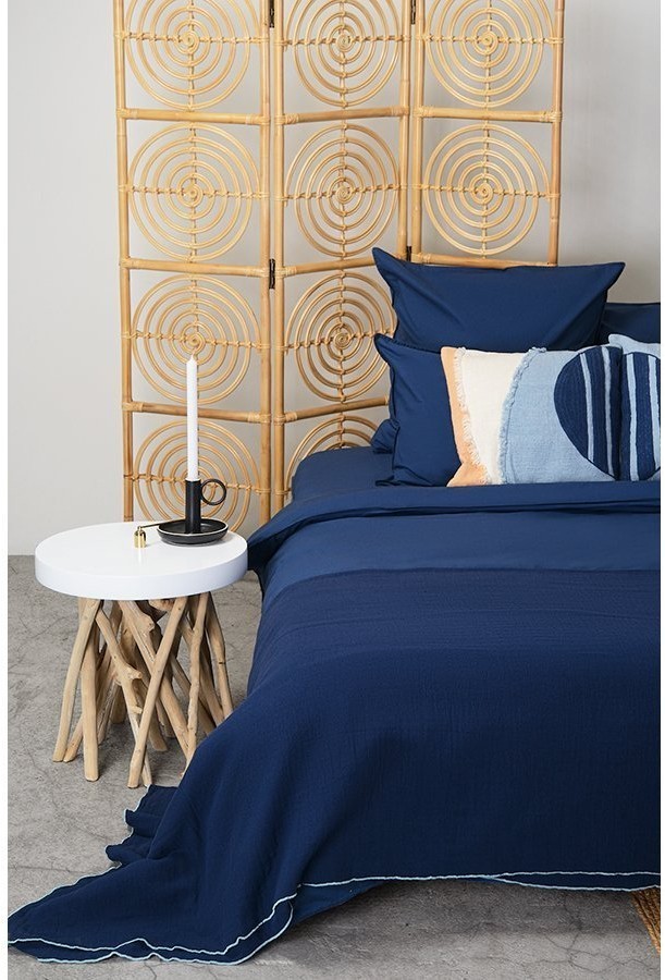 Комплект постельного белья полутораспальный темно-синего цвета из органического стираного хлопка из коллекции essential (69374)