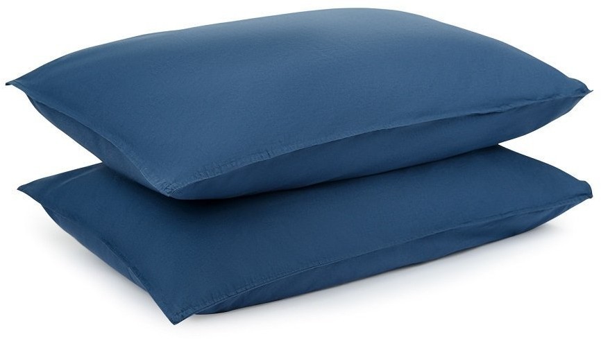 Комплект постельного белья полутораспальный темно-синего цвета из органического стираного хлопка из коллекции essential (69374)