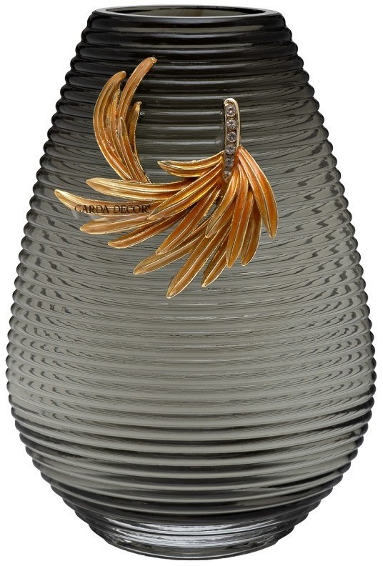 Ваза стеклянная серая с золотой веточкой 17*10*26см (TT-00013204)