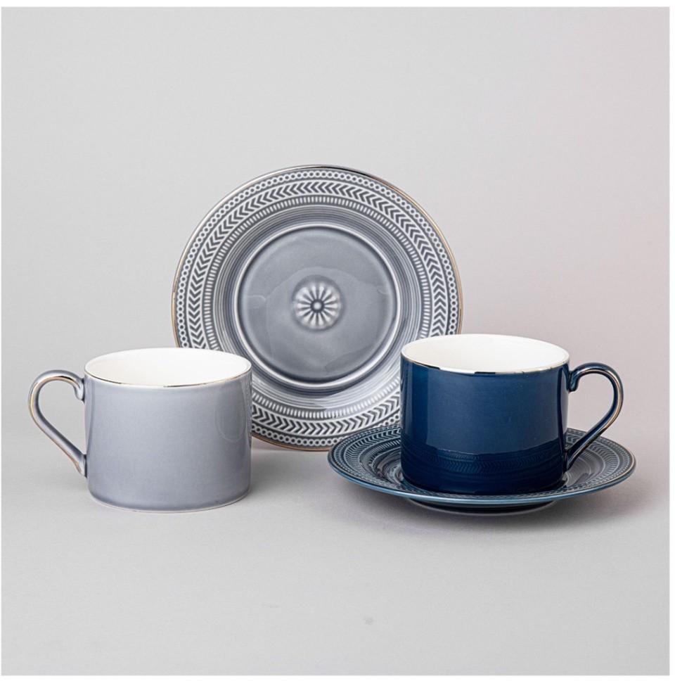 Чайный набор lefard "top style" на 2 пер. 4 пр. 250 мл серый, синий (42-544)
