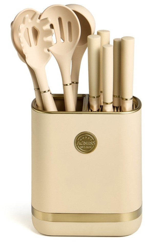 Набор agness из 11пр: 5 ножей,подставка,половник,ложка,лопатка,шумовка,ложка для спагетти (671-220)