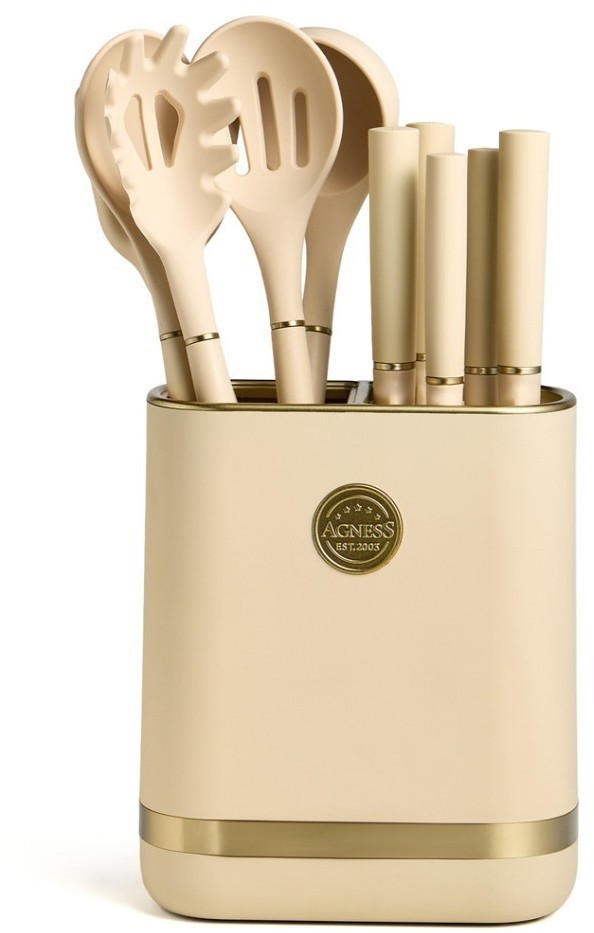 Набор agness из 11пр: 5 ножей,подставка,половник,ложка,лопатка,шумовка,ложка для спагетти (671-220)