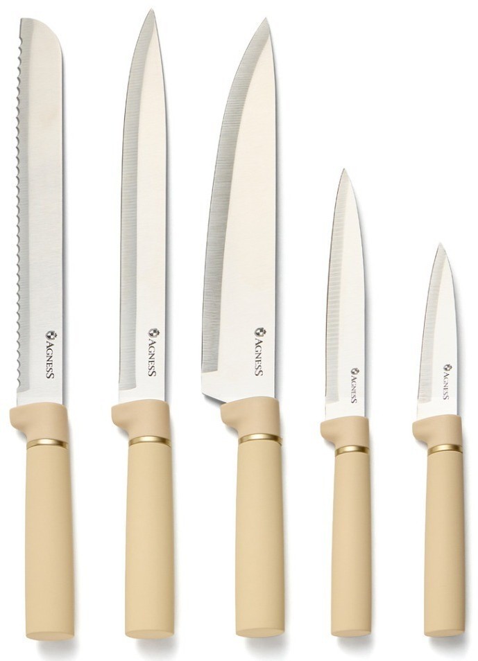 Набор agness из 11пр: 5 ножей,подставка,половник,ложка,лопатка,шумовка,ложка для спагетти (671-220)