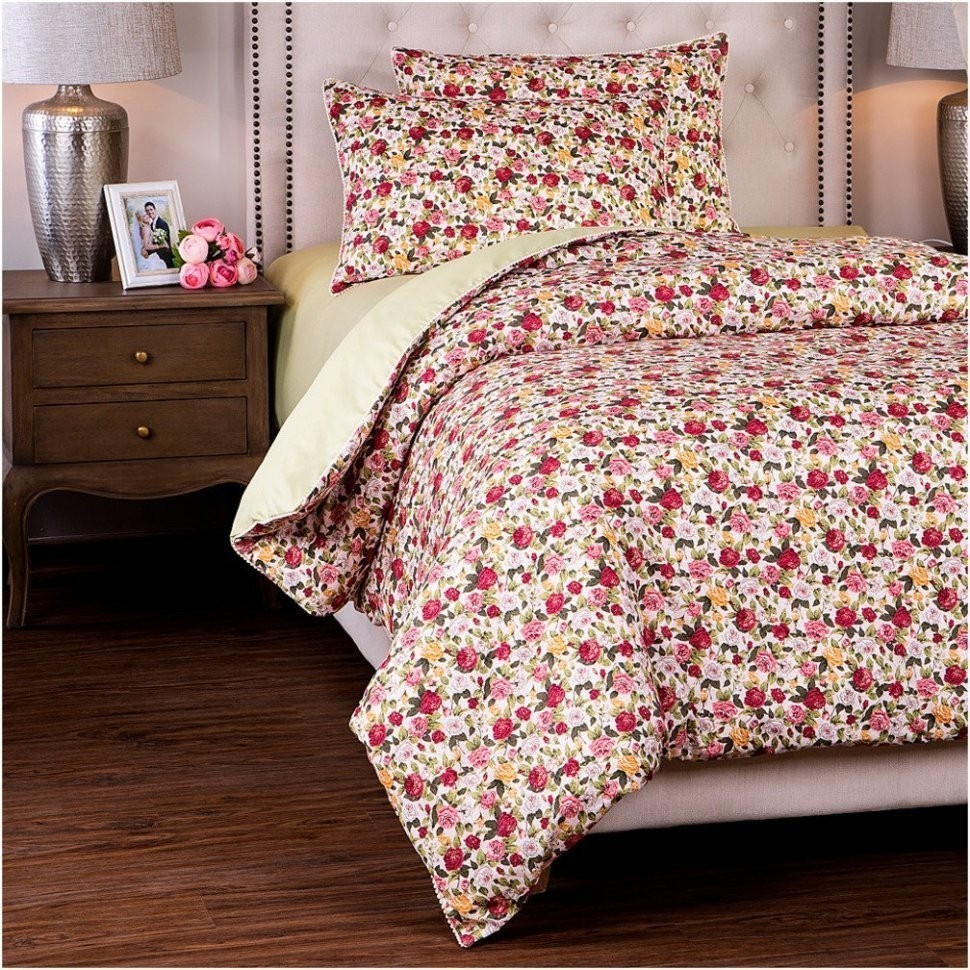 Кпб 1,5 спальный "розовый сад",зел+цв, 100% х\б, сатин+сорочка SANTALINO (984-904)