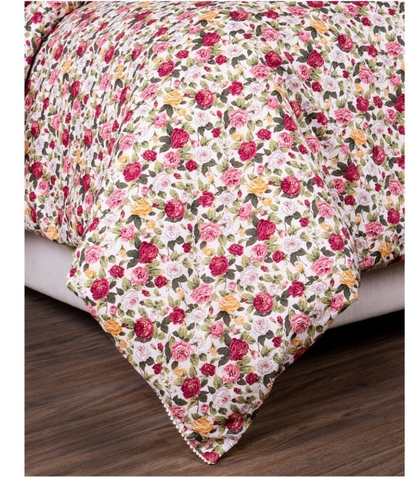 Кпб 1,5 спальный "розовый сад",зел+цв, 100% х\б, сатин+сорочка SANTALINO (984-904)