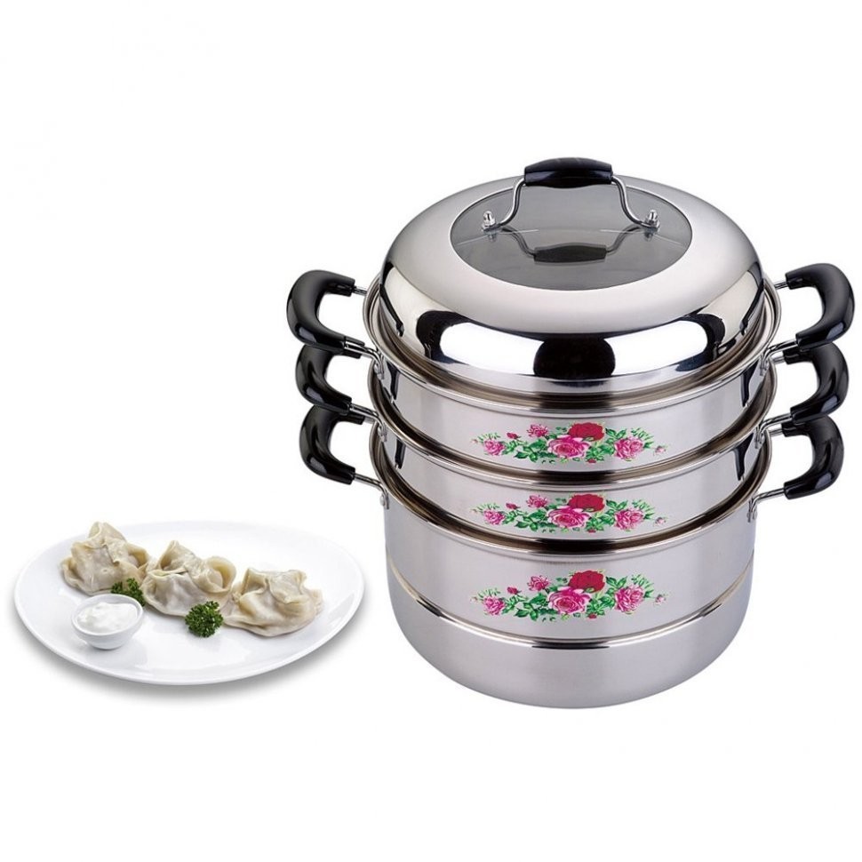 Кастрюля-мантоварка agness 3 уровня диаметр=28 см 8,7 л индукционное дно (933-008)